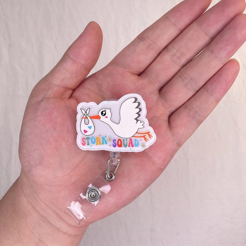 LEBEIGHT Funny Stork Squad Badge Reel Retractable for Labor and Delivery Nurse & Midwife, NICU Badge Reel, Maternity Ward Badge Clip, L&D Badge Accessories for Work, Cute OBGYN Badge Holder with Alligator Clip - Image 3